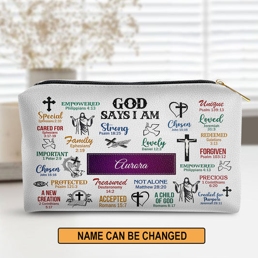 Personalized Zippered Leather Pouch What God Says About You - Meaningful Gift For Worship Members