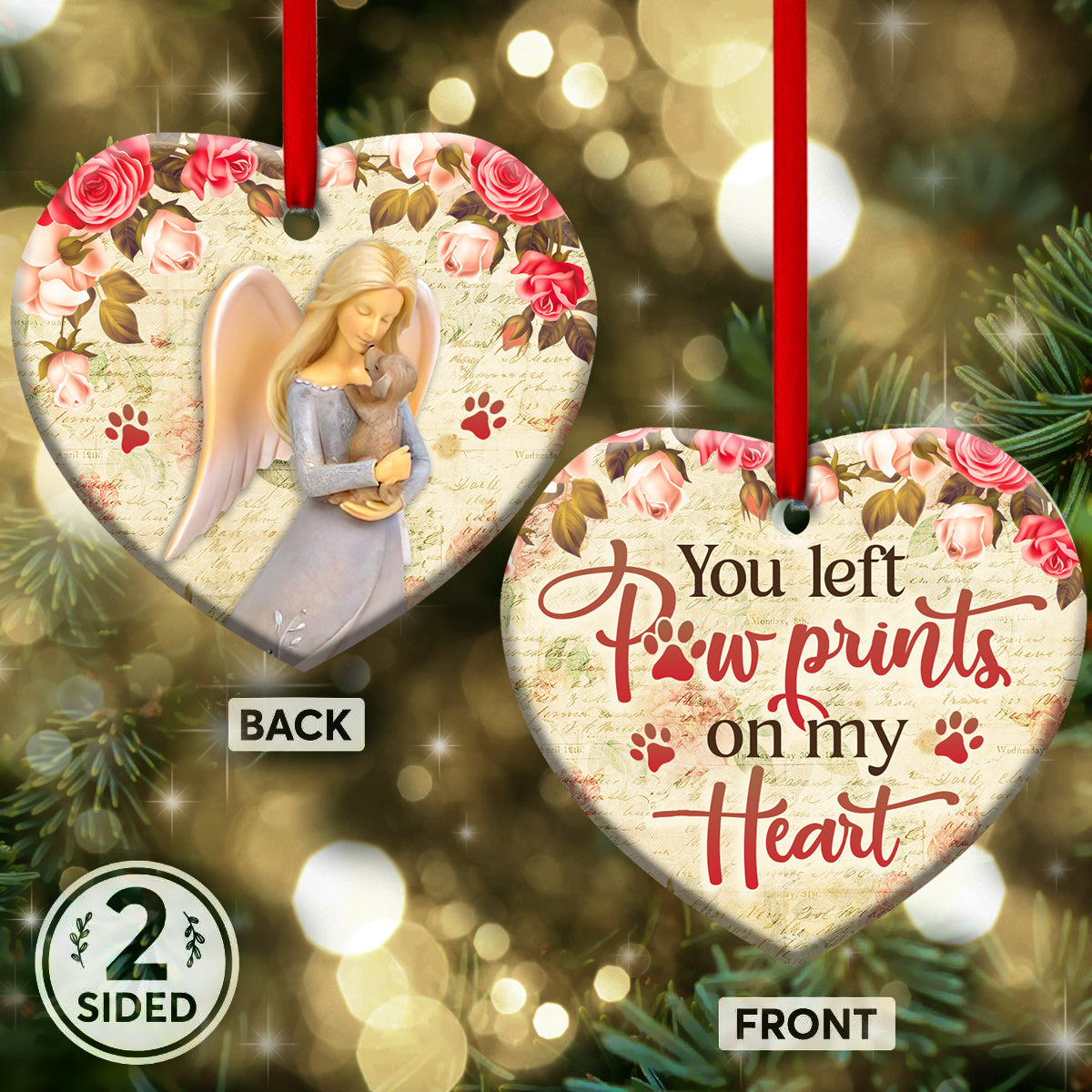 Pet Memorial Angel You Left Paw Prints On My Heart Heart Ceramic Ornament - Christmas Ornament - Christmas Gift