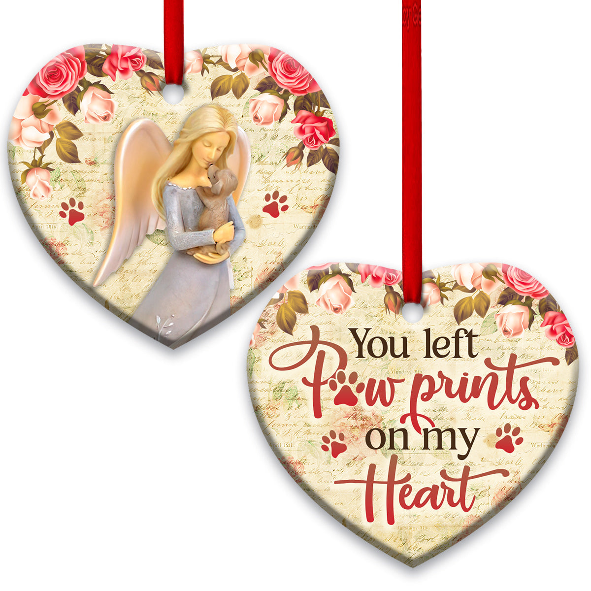 Pet Memorial Angel You Left Paw Prints On My Heart Heart Ceramic Ornament - Christmas Ornament - Christmas Gift