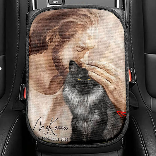 Pet Memorial Portraits Jesus Holding Cat Seat Box Cover,Cat Memorial Seat Box Covers,Cat Loss Gift Custom Cat Seat Box Covers