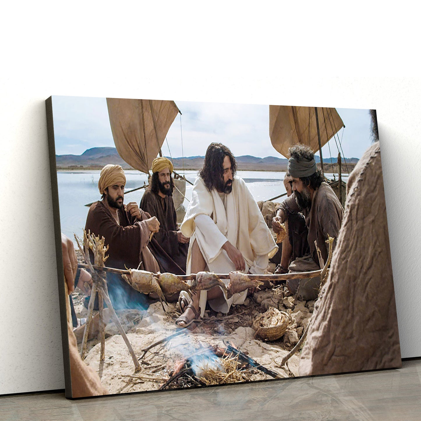 Peter And Jesus Fishing - Jesus Canvas Wall Art - Christian Wall Art