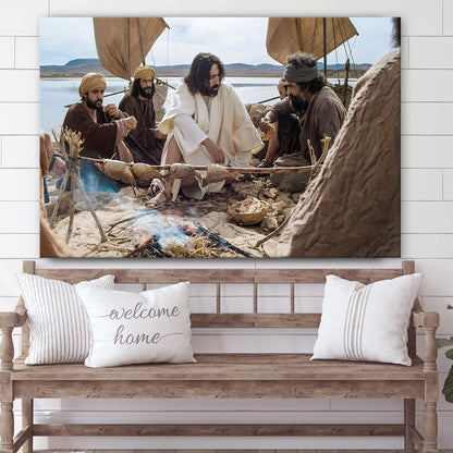 Peter And Jesus Fishing - Jesus Canvas Wall Art - Christian Wall Art