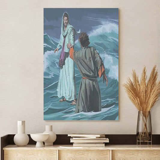 Peter And Jesus On Water - Canvas Pictures - Jesus Canvas Art - Christian Wall Art