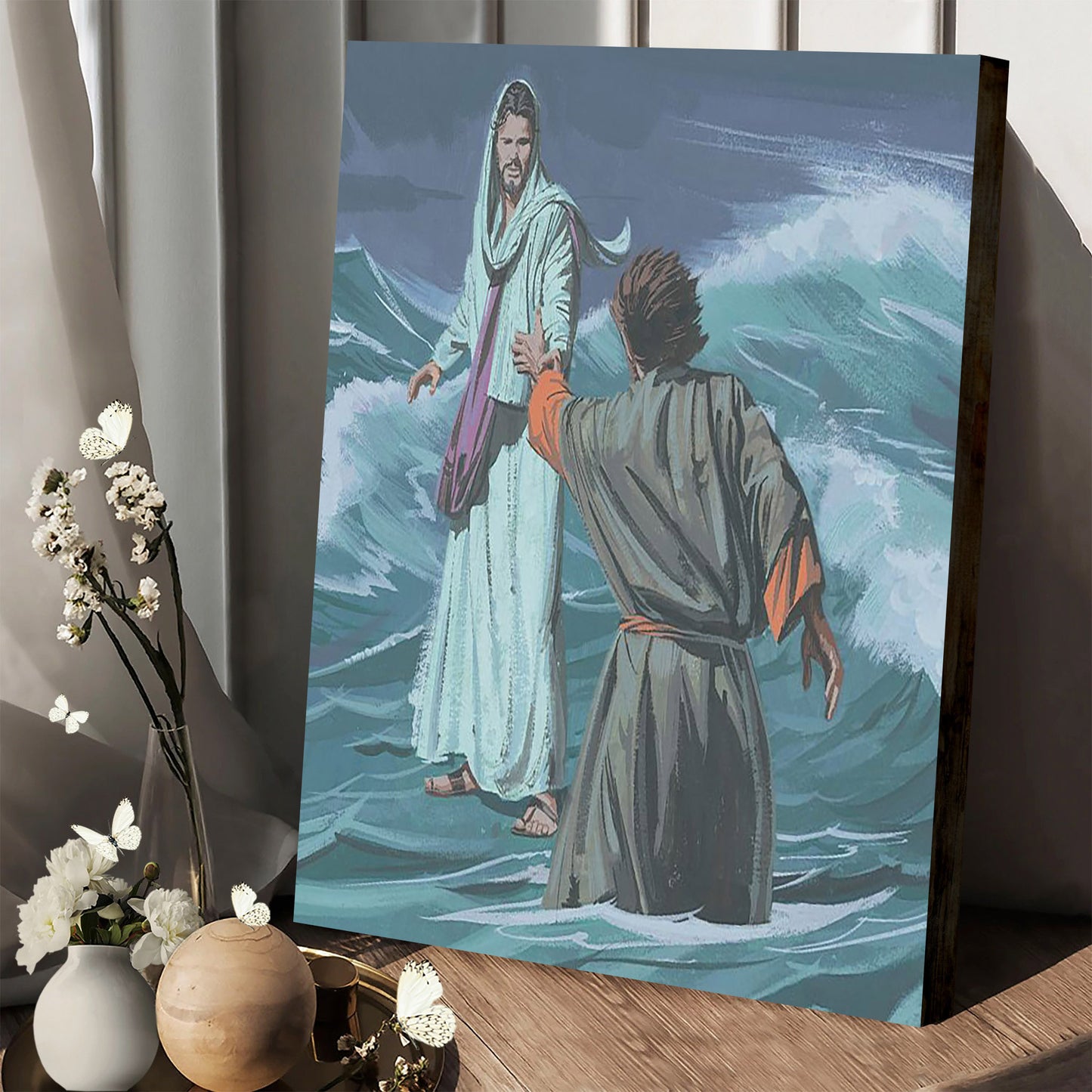 Peter And Jesus On Water - Canvas Pictures - Jesus Canvas Art - Christian Wall Art