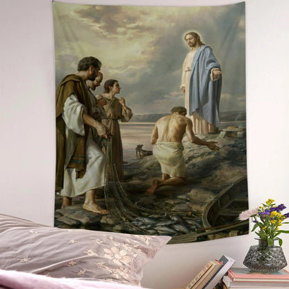 Saint Peter And Jesus Painting Tapestry - Christian Tapestry - Jesus Wall Tapestry - Religious Tapestry Wall Hangings - Bible Verse Tapestry - Ciaocustom
