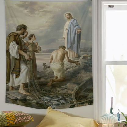 Saint Peter And Jesus Painting Tapestry - Christian Tapestry - Jesus Wall Tapestry - Religious Tapestry Wall Hangings - Bible Verse Tapestry - Ciaocustom