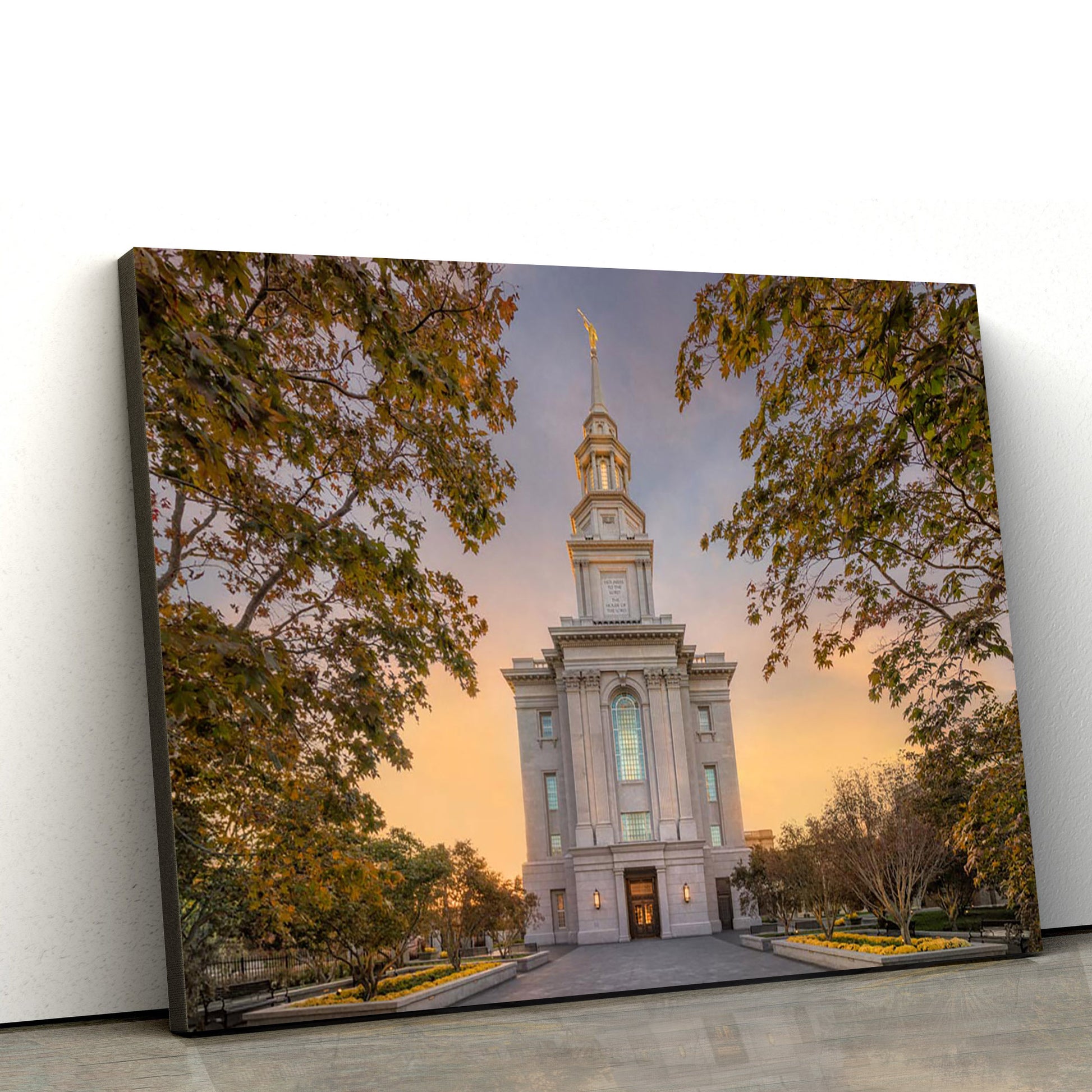 Philadephia Temple Through The Trees Canvas Wall Art - Jesus Christ Picture - Canvas Christian Wall Art