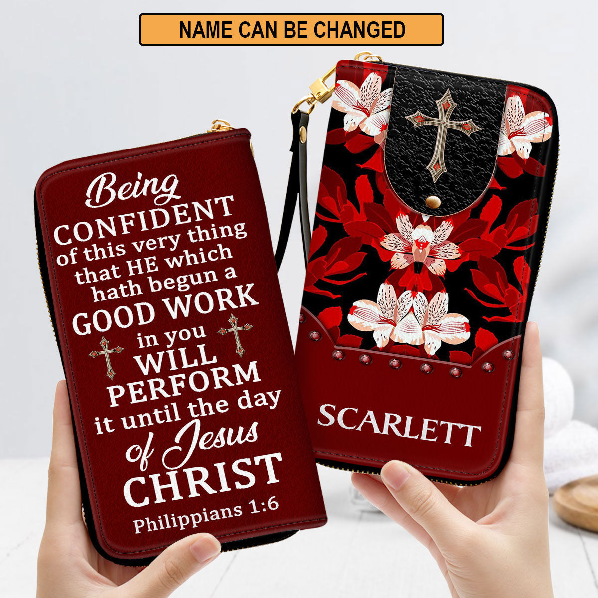Philippians 16 Gifts For Women Being Confident Of This Very Thing Clutch Purse For Women - Personalized Name - Christian Gifts For Women