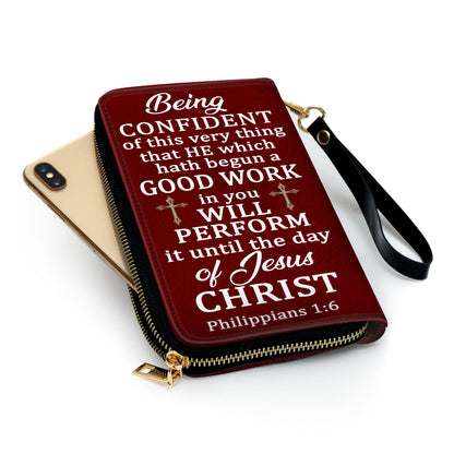 Philippians 16 Gifts For Women Being Confident Of This Very Thing Clutch Purse For Women - Personalized Name - Christian Gifts For Women