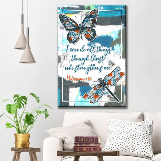 Philippians 413 I Can Do All Things Through Christ Butterfly Canvas Art - Bible Verse Canvas - Scripture Wall Art