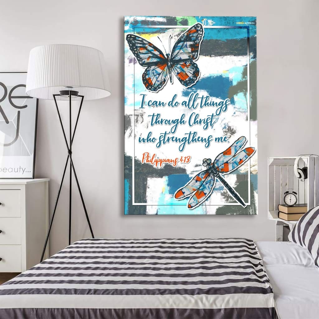 Philippians 413 I Can Do All Things Through Christ Butterfly Canvas Art - Bible Verse Canvas - Scripture Wall Art