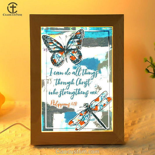 Philippians 413 I Can Do All Things Through Christ Butterfly Frame Lamp Prints - Bible Verse Wooden Lamp - Scripture Night Light