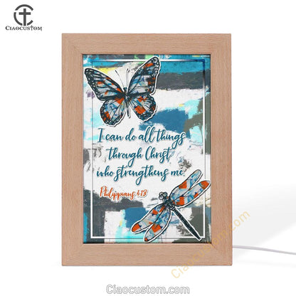 Philippians 413 I Can Do All Things Through Christ Butterfly Frame Lamp Prints - Bible Verse Wooden Lamp - Scripture Night Light