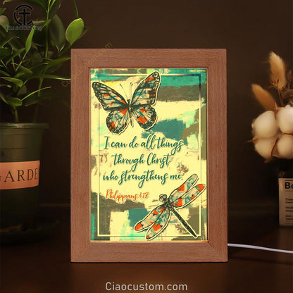 Philippians 413 I Can Do All Things Through Christ Butterfly Frame Lamp Prints - Bible Verse Wooden Lamp - Scripture Night Light