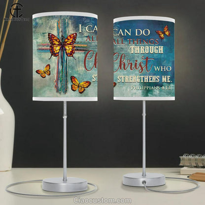 Philippians 413 I Can Do All Things Through Christ Table Lamp For Bedroom - Butterflies Cross - Christian Room Decor