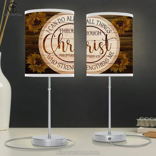 Philippians 413 Lamp Art Sunflower I Can Do All Things Through Christ Table Lamp Print - Christian Room Decor