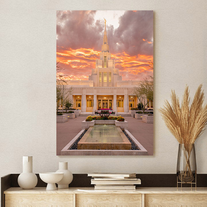 Phoenix Arizona Temple Fiery Sky Canvas Pictures - Jesus Canvas Art - Christian Wall Art