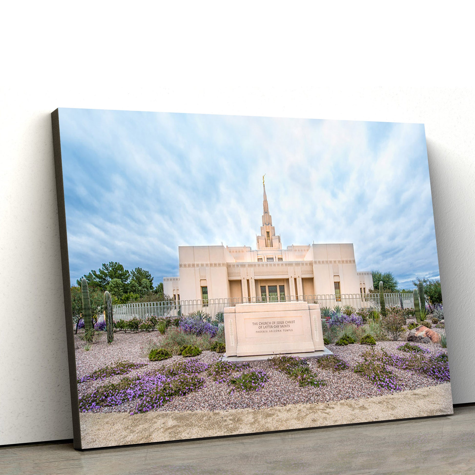 Phoenix Arizona Temple Purple Flower Pathway Canvas Wall Art - Jesus Christ Picture - Canvas Christian Wall Art