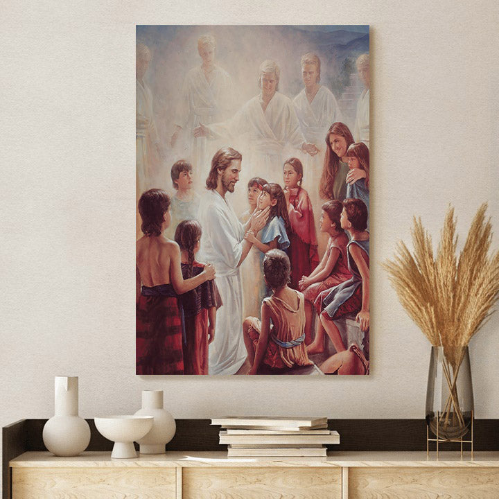 Pictures Of Jesus With Children - Behold Your Little Ones Portrait Canvas Wall Art - Christian Wall Decor