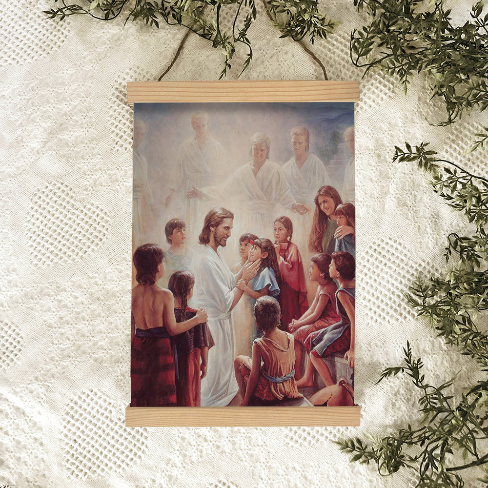 Pictures Of Jesus With Children - Behold Your Little Ones Portrait Hanging Canvas Wall Art - Christian Wall Decor - Religious Canvas