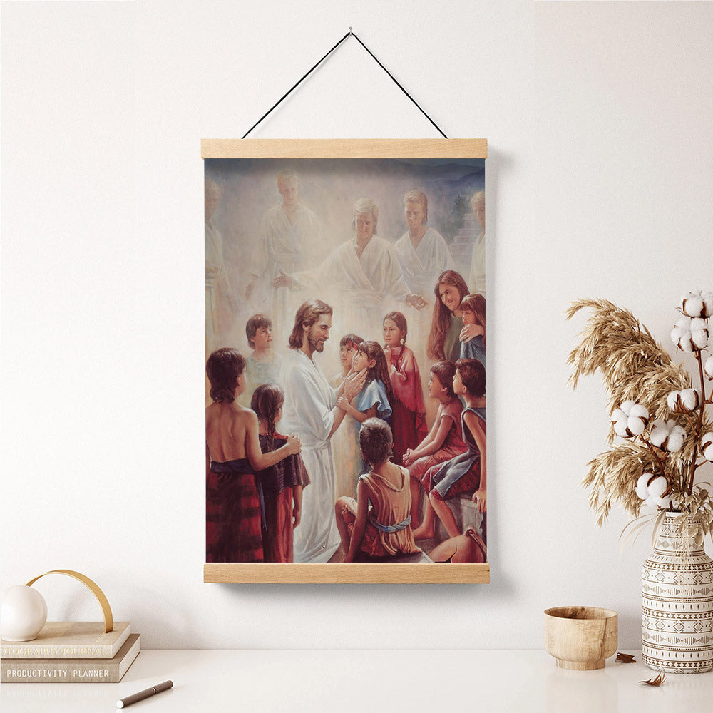 Pictures Of Jesus With Children - Behold Your Little Ones Portrait Hanging Canvas Wall Art - Christian Wall Decor - Religious Canvas
