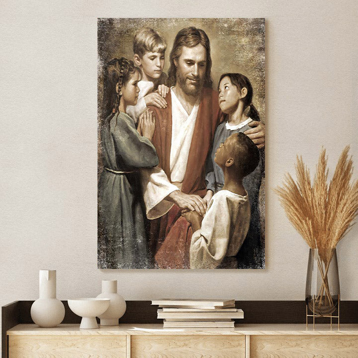 Pictures Of Jesus With Children - Christ And Children From Around The World Portrait Canvas Wall Art - Christian Wall Decor