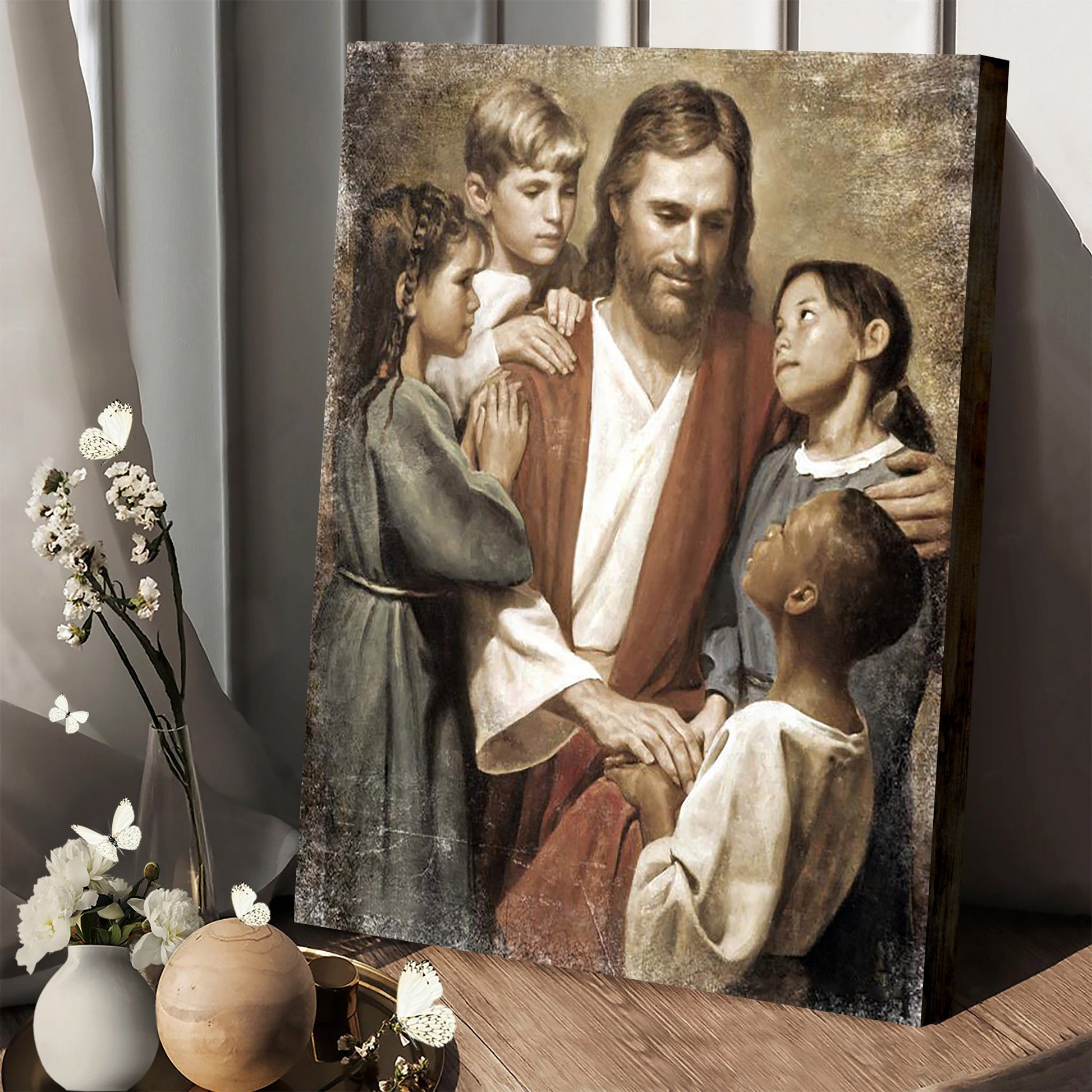 Pictures Of Jesus With Children - Christ And Children From Around The World Portrait Canvas Wall Art - Christian Wall Decor