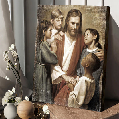 Pictures Of Jesus With Children - Christ And Children From Around The World Portrait Canvas Wall Art - Christian Wall Decor