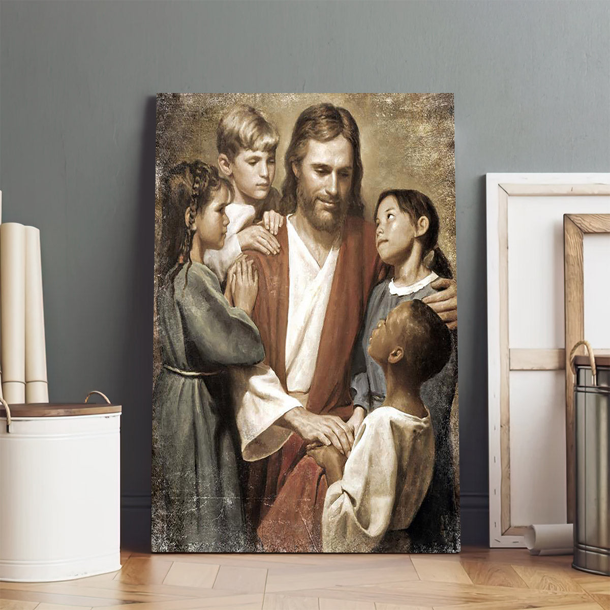 Pictures Of Jesus With Children - Christ And Children From Around The World Portrait Canvas Wall Art - Christian Wall Decor