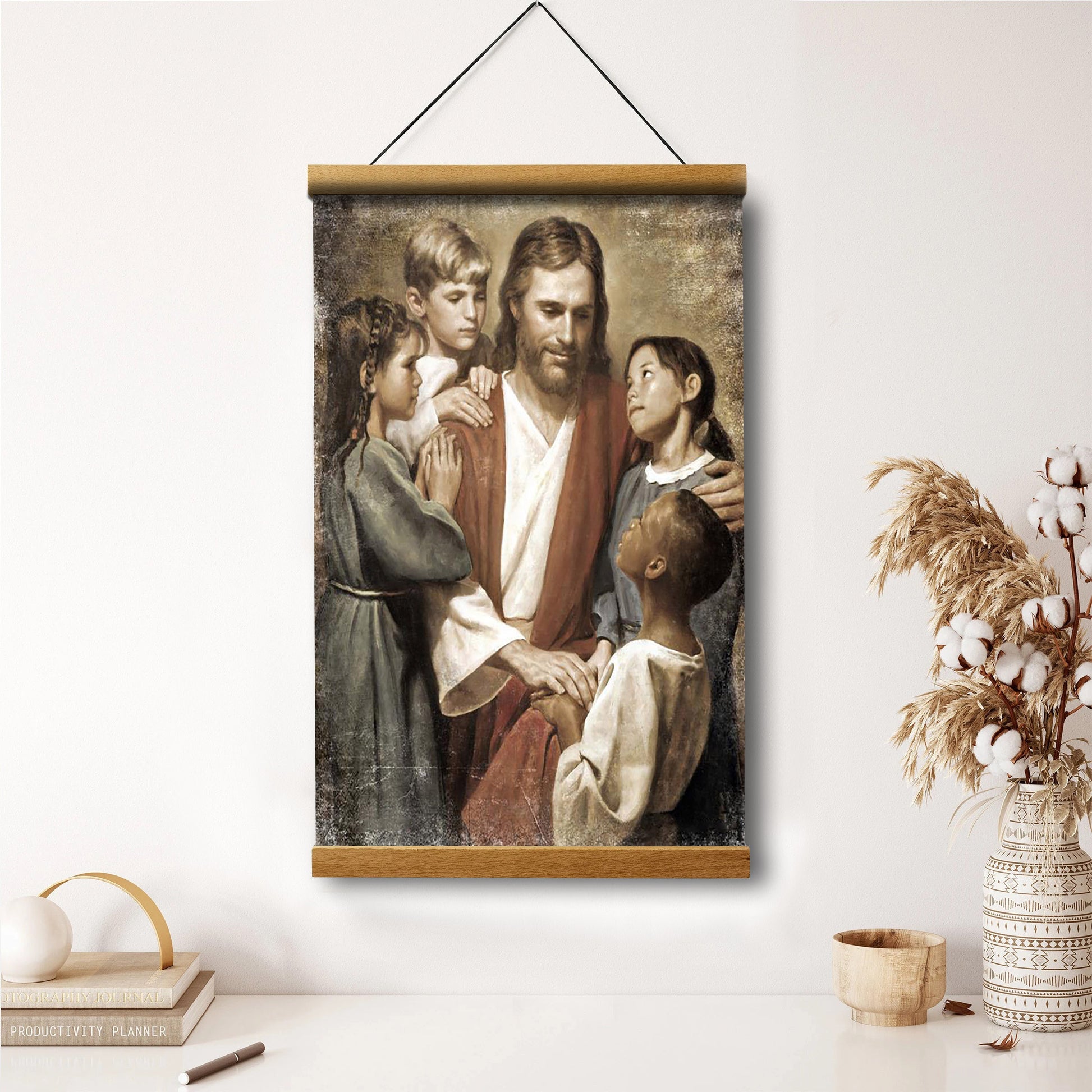 Pictures Of Jesus With Children - Christ And Children From Around The World Portrait Hanging Canvas Wall Art - Christian Wall Decor - Religious Canvas