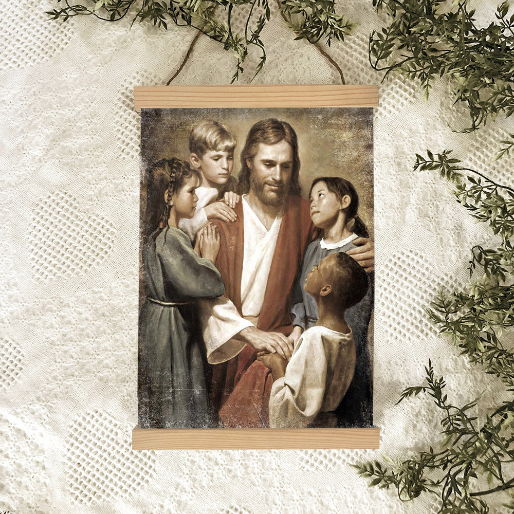Pictures Of Jesus With Children - Christ And Children From Around The World Portrait Hanging Canvas Wall Art - Christian Wall Decor - Religious Canvas