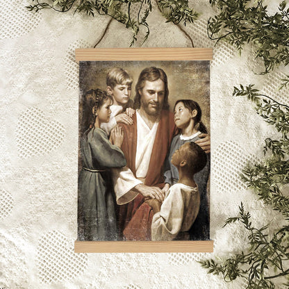 Pictures Of Jesus With Children - Christ And Children From Around The World Portrait Hanging Canvas Wall Art - Christian Wall Decor - Religious Canvas