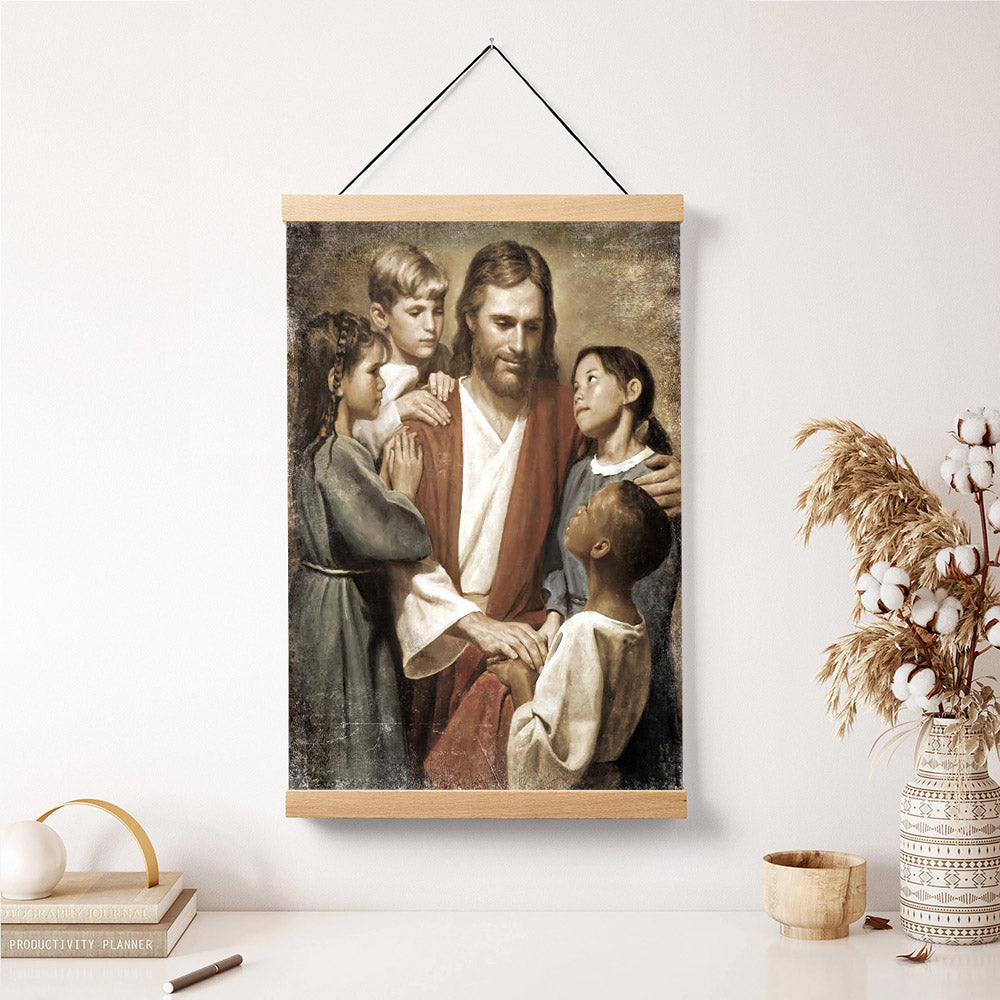 Pictures Of Jesus With Children - Christ And Children From Around The World Portrait Hanging Canvas Wall Art - Christian Wall Decor - Religious Canvas