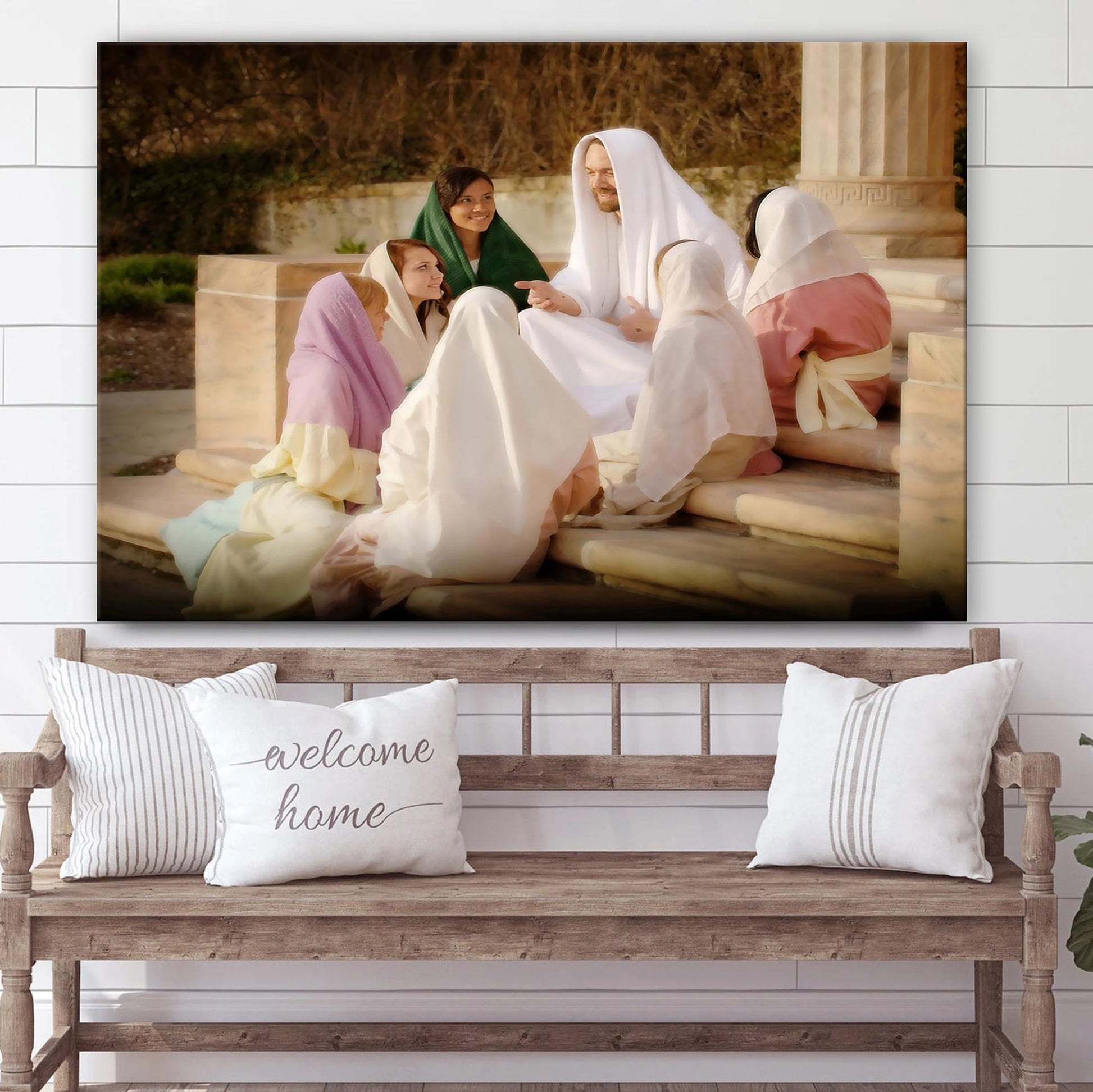 Pictures Of Jesus With Children - Young Women Canvas Wall Art - Christian Wall Decor