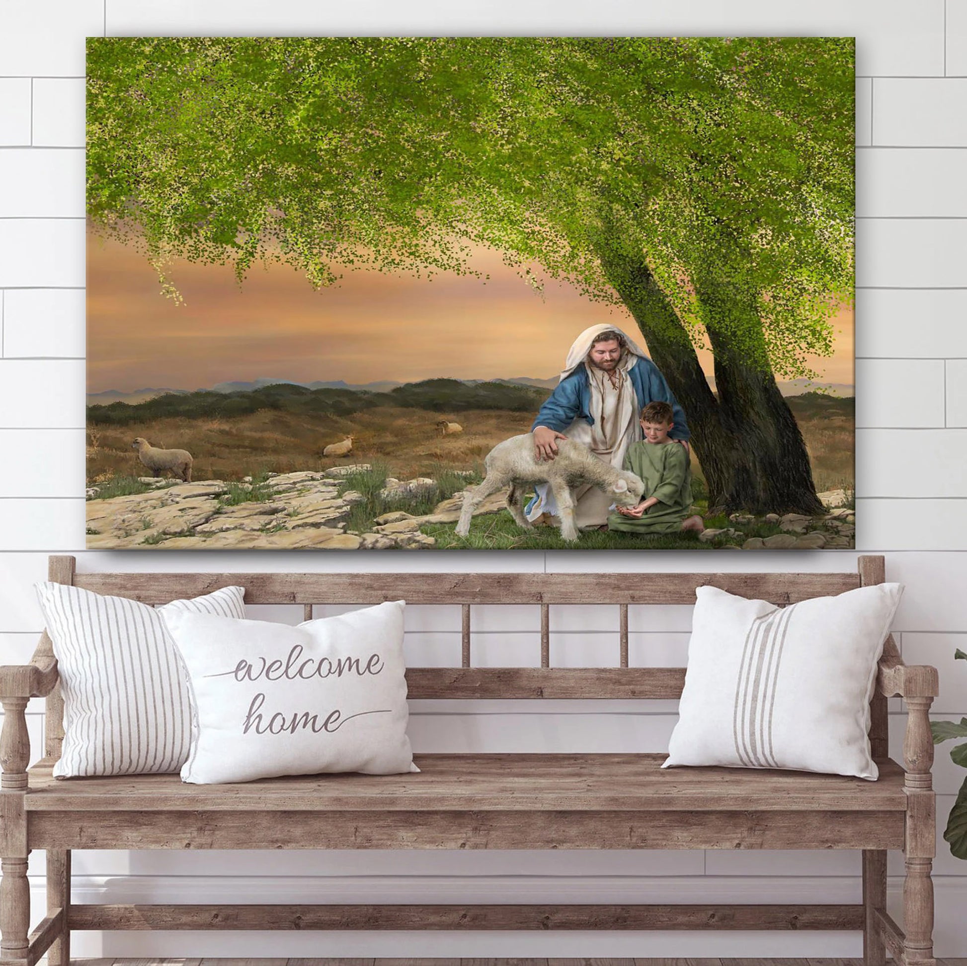 Pictures Of Jesus With Children And Lamb - Feed My Lambs Canvas Wall Art - Christian Wall Decor