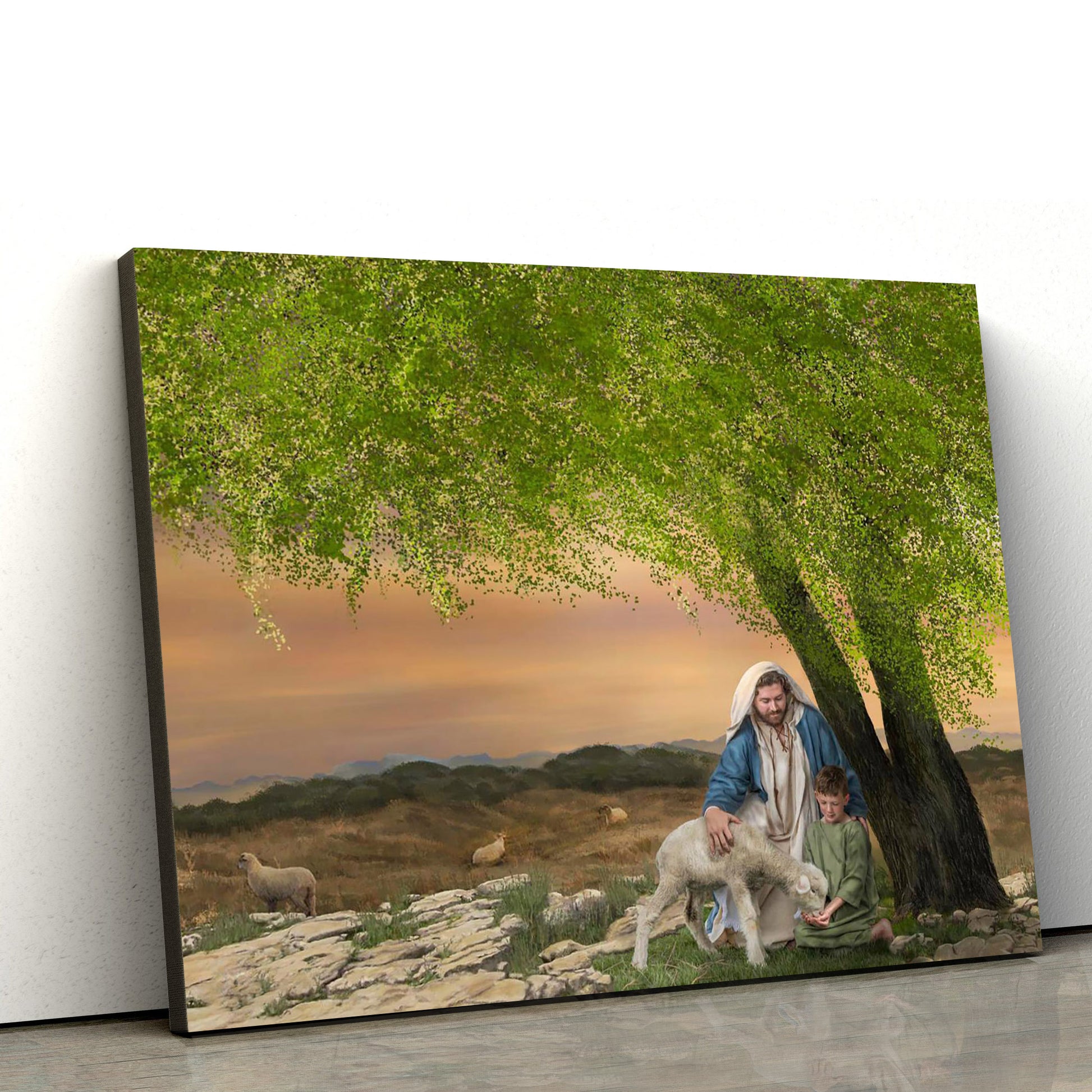 Pictures Of Jesus With Children And Lamb - Feed My Lambs Canvas Wall Art - Christian Wall Decor