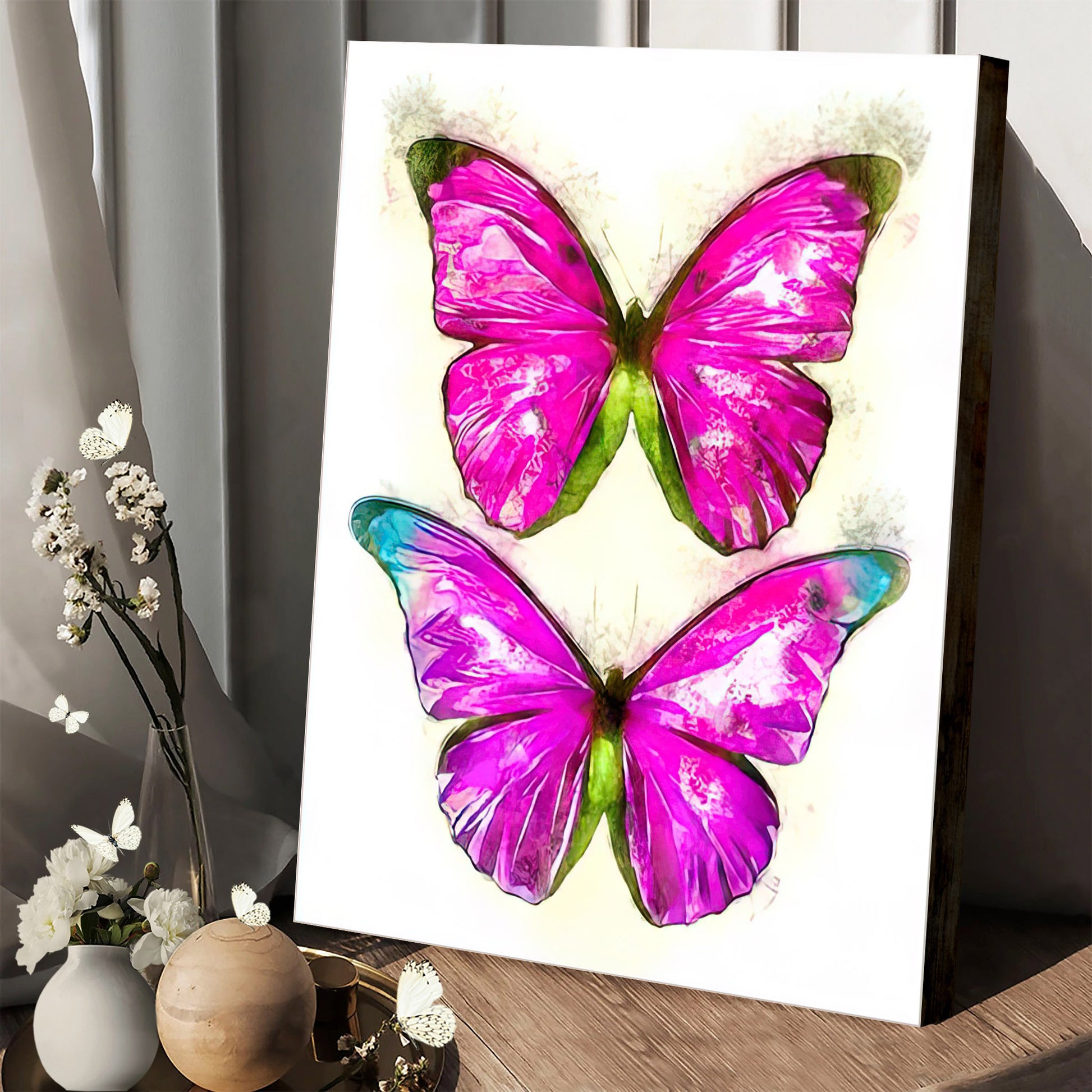Pink Butterflies Painting Canvas Wall Art - Canvas Wall Decor - Home Decor Living Room