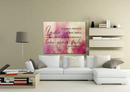 Pink & Purple Love Is Patient, Love Is Kind Wall Art - Christian Canvas Wall Art