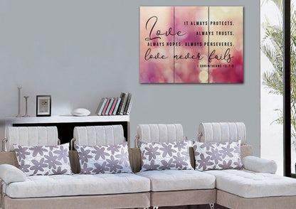 Pink & Purple Love Is Patient, Love Is Kind Wall Art - Christian Canvas Wall Art