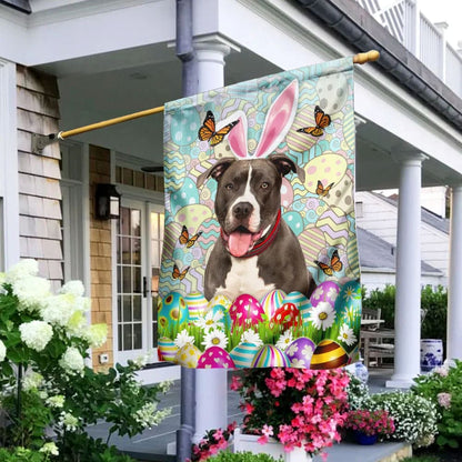 Pit Bull Happy Easter House Flag - Easter Garden Flag - Easter Outdoor Decor