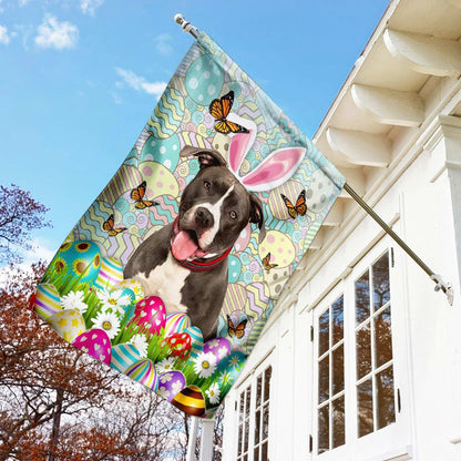 Pit Bull Happy Easter House Flag - Easter Garden Flag - Easter Outdoor Decor