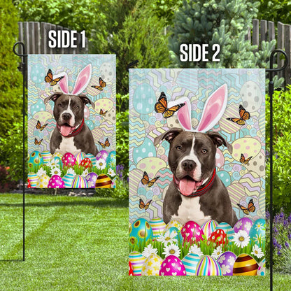 Pit Bull Happy Easter House Flag - Easter Garden Flag - Easter Outdoor Decor