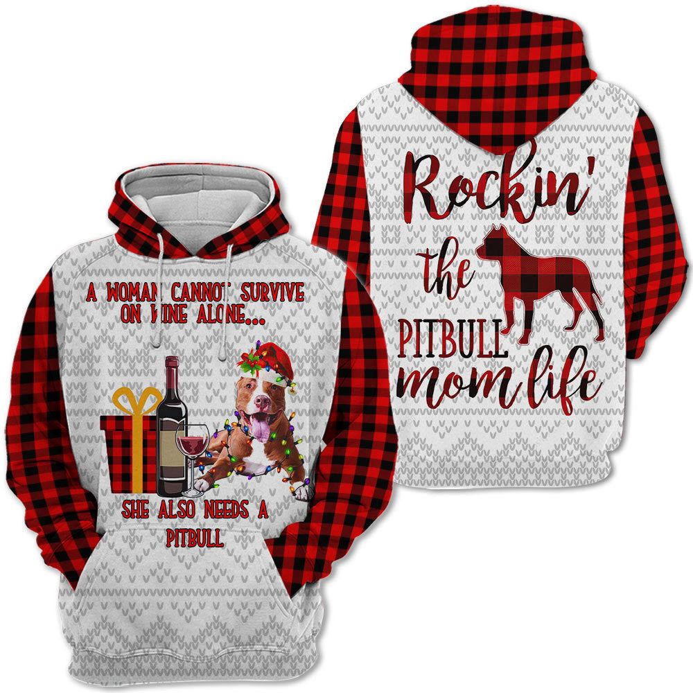 Pitbull Dog Wine Christmas All Over Print 3D Hoodie For Men And Women, Best Gift For Dog lovers, Best Outfit Christmas