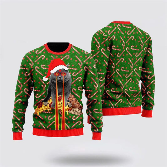 Pizza Cat With Laser Eyes Christmas Ugly Christmas Sweater For Men And Women, Best Gift For Christmas, Christmas Fashion Winter