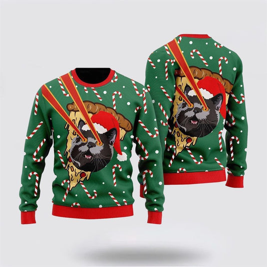 Pizza Cat With Laser Eyes Xmas Ugly Christmas Sweater For Men And Women, Best Gift For Christmas, Christmas Fashion Winter