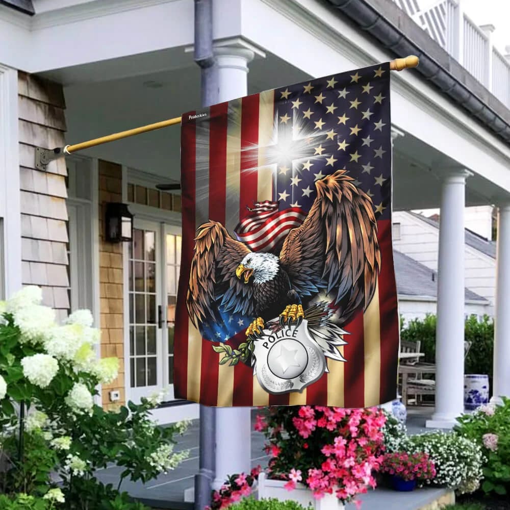 Police Christian Cross American Us House Flags - Christian Garden Flags - Outdoor Christian Flag