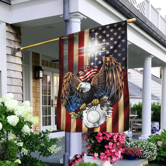 Police Christian Cross American Us House Flags - Christian Garden Flags - Outdoor Christian Flag