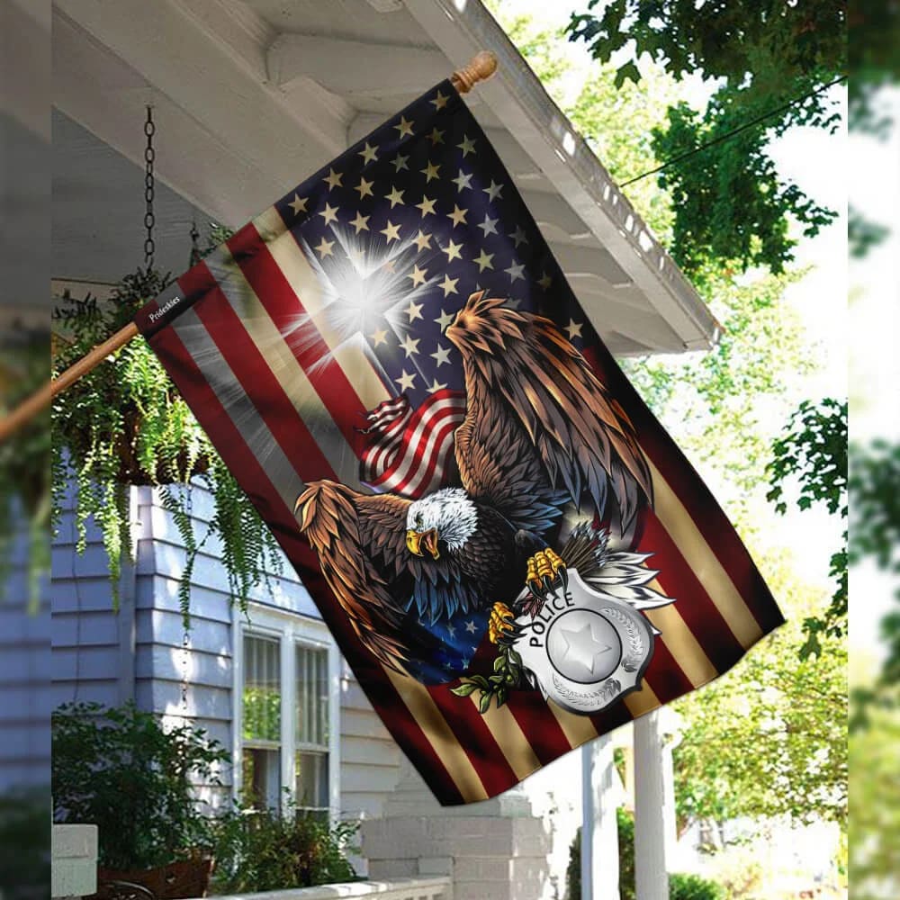 Police Christian Cross American Us House Flags - Christian Garden Flags - Outdoor Christian Flag