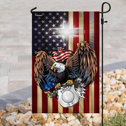 Police Christian Cross American Us House Flags - Christian Garden Flags - Outdoor Christian Flag