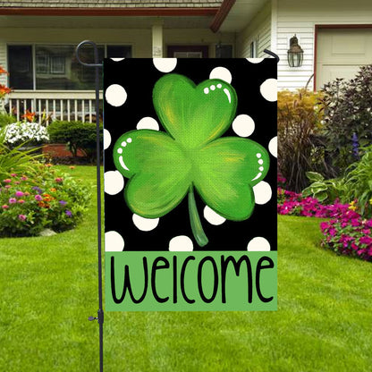 Polka Dot Welcome St. Patrick's Day Shamrock Clover House Flag - St. Patrick's Day Garden Flag - Outdoor St Patrick's Day Decor